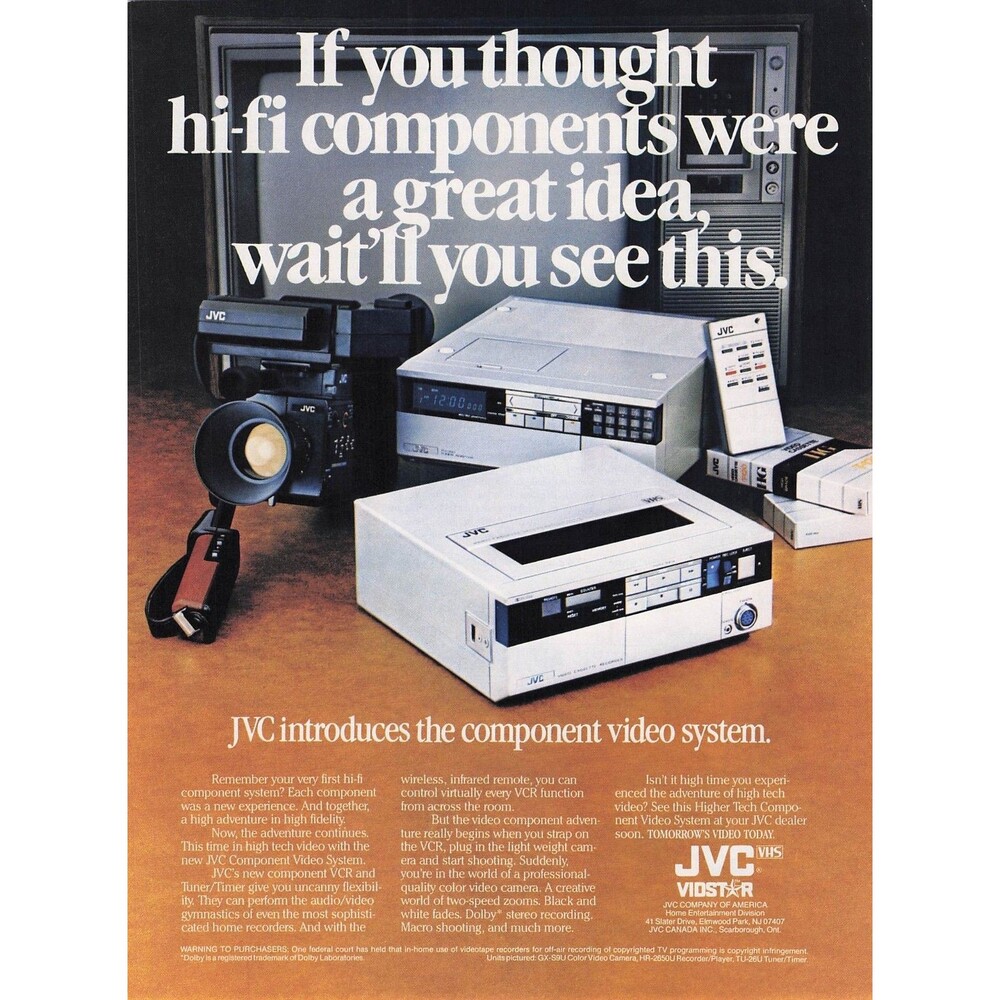 Vintage Jvc Vhs Video System Print Ad 1980s VCR camcorder CRT TV remote retro